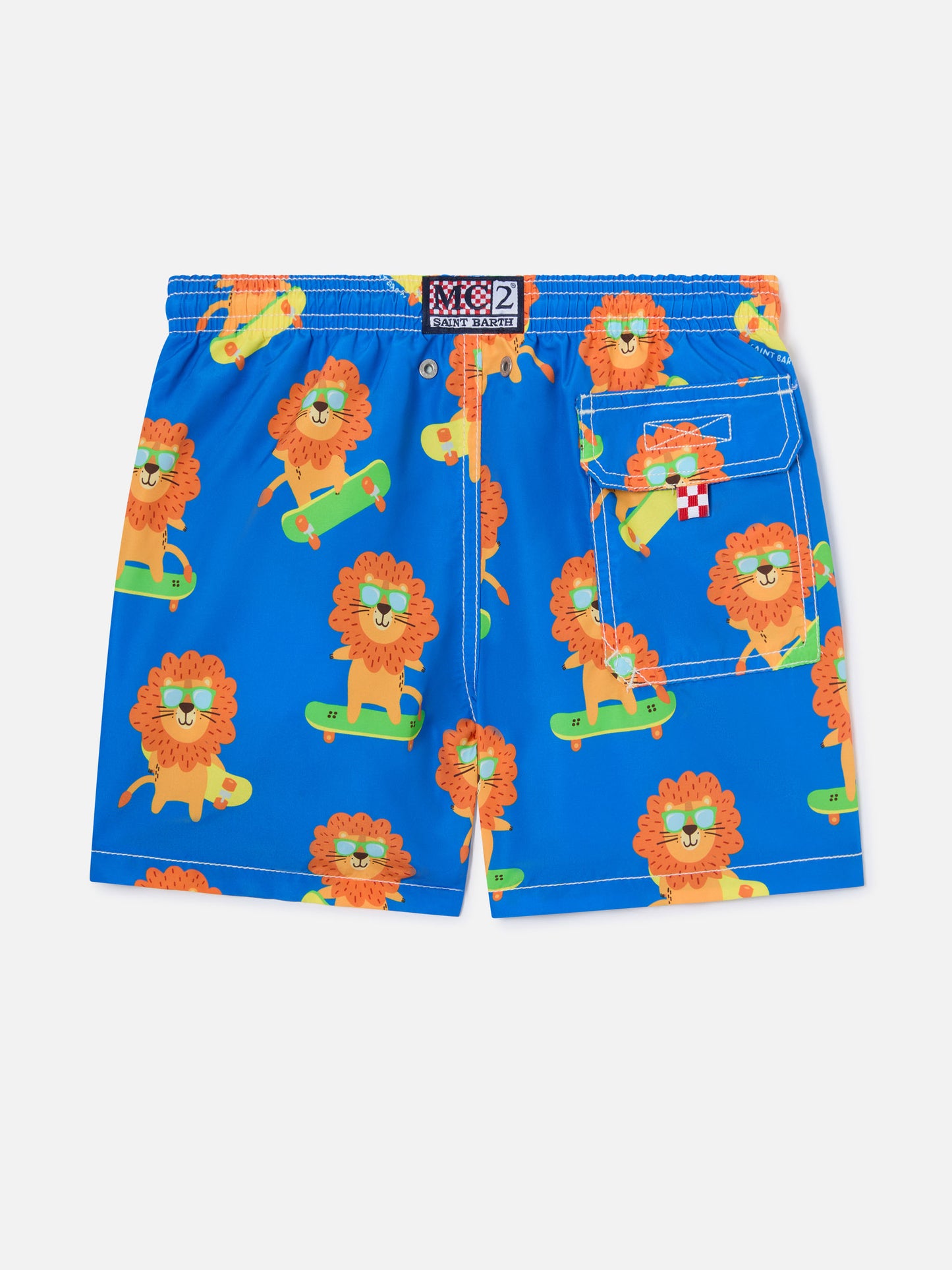 Short de bain garçon mi-long en jean avec imprimé leo skateur 
