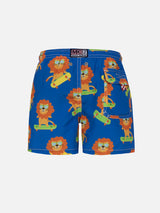 Boy mid-length Jean swim-shorts with skating leo print