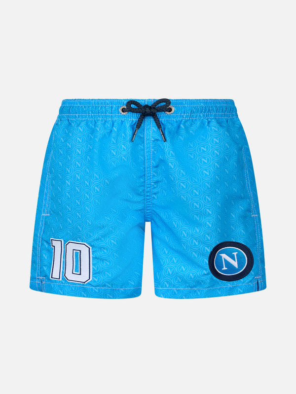 Jean mid-length swim shorts with Napoli print and patch | SSC NAPOLI SPECIAL EDITION