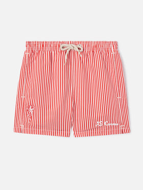 Rote gestreifte Badeshorts aus Jean mit AS Cannes-Stickerei | AS CANNES SPECIAL EDITION 