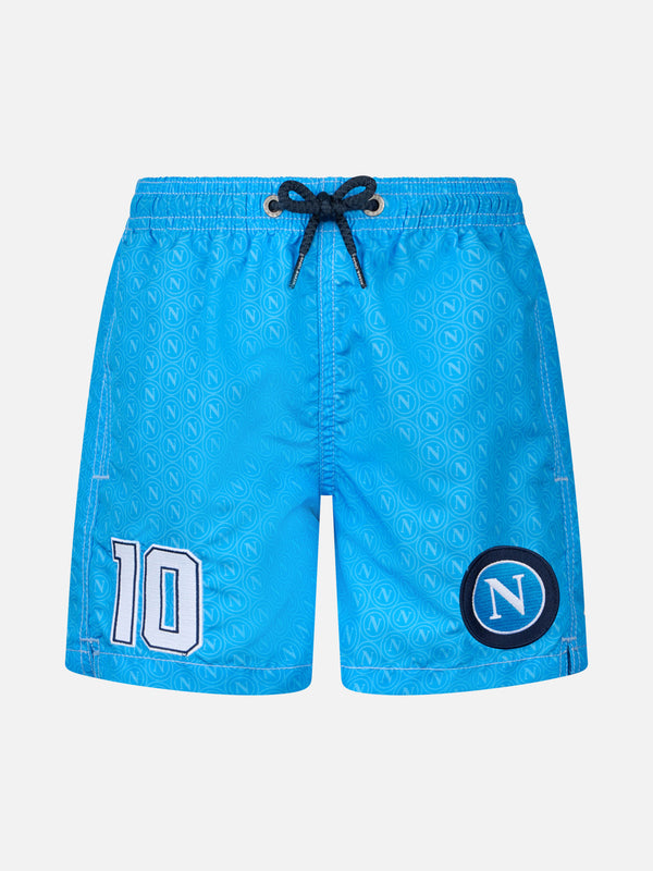 Boy mid-length Jean swim-shorts with Napoli print | SSC NAPOLI SPECIAL EDITION