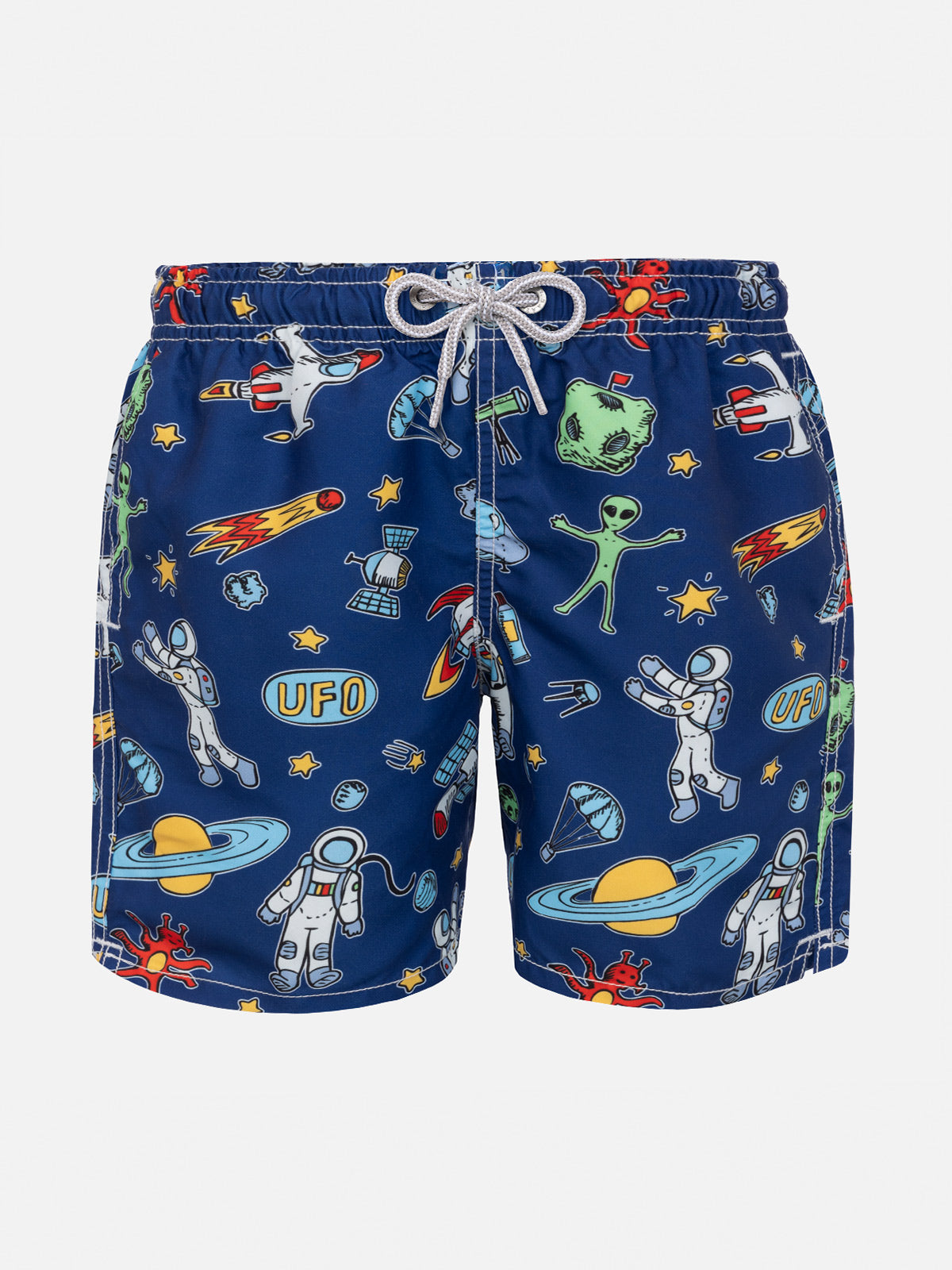 Boy swim shorts with astronaut print