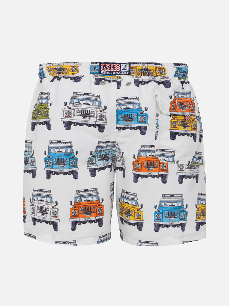 Klassische Badeshorts für Jungen mit Safari-Auto-Aufdruck