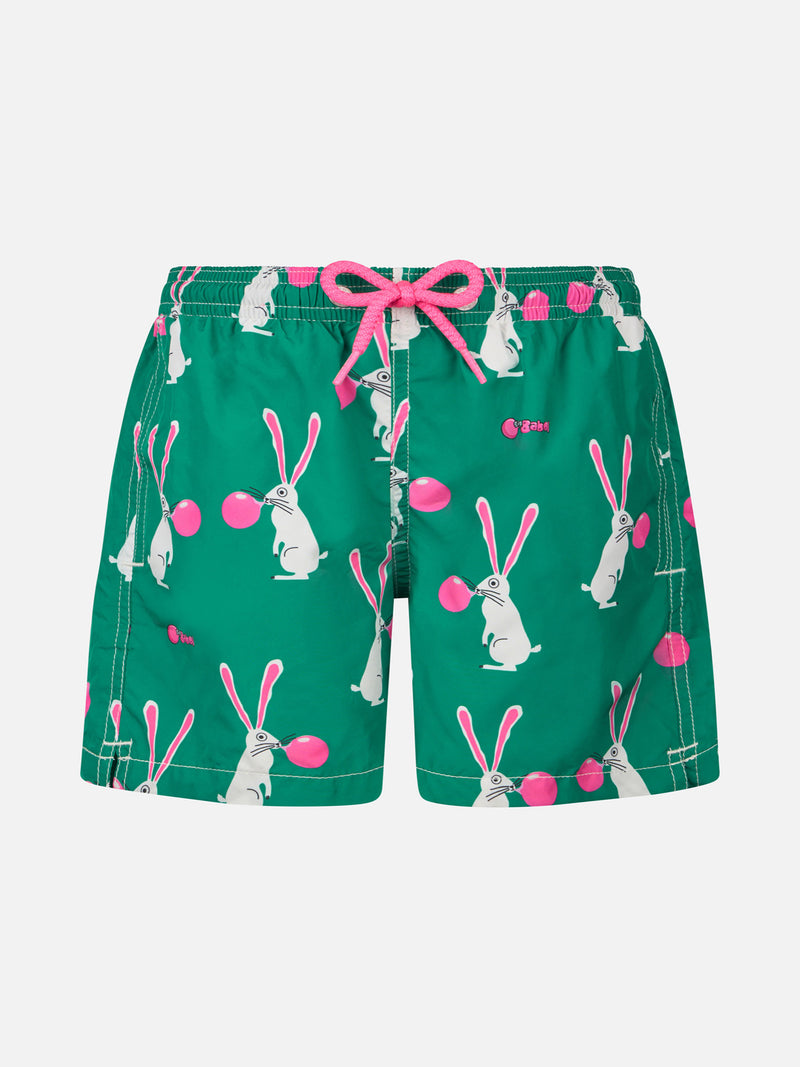 Boy lightweight fabric swimshorts with Big Babol rabbit print | BIG BABOL SPECIAL EDITION