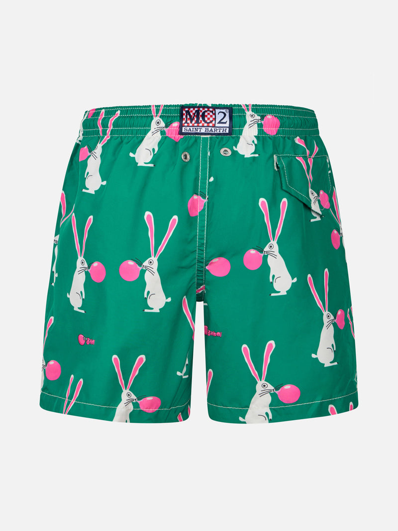 Boy lightweight fabric swimshorts with Big Babol rabbit print | BIG BABOL SPECIAL EDITION