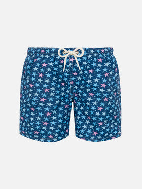 Boy lightweight fabric swim-shorts Jean Lighting with starfishes print