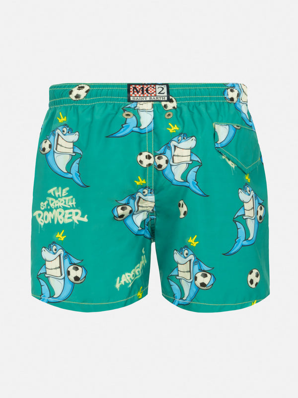 Jean Lighting lightweight fabric swim shorts with Cryptopuppets shark print | CRYPTOPUPPETS SPECIAL EDITION