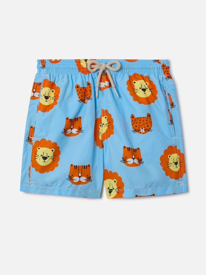 Costume da bagno da bambino in tessuto leggero Jean Lighting con stampa leoni