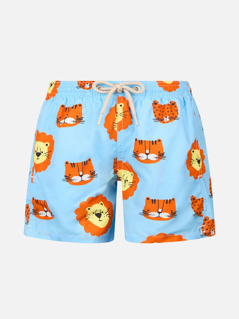 Boy lightweight fabric swim-shorts Jean Lighting with lions print - MC2 Saint Barth