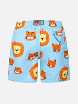 Boy lightweight fabric swim-shorts Jean Lighting with lions print