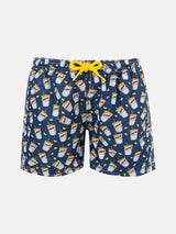 Boy lightweight fabric swimshorts with Estathè print | ESTATHE' SPECIAL EDITION