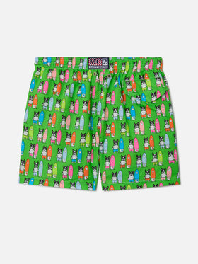 Short de bain garçon en tissu léger Jean Lighting avec imprimé chiens surfeurs 