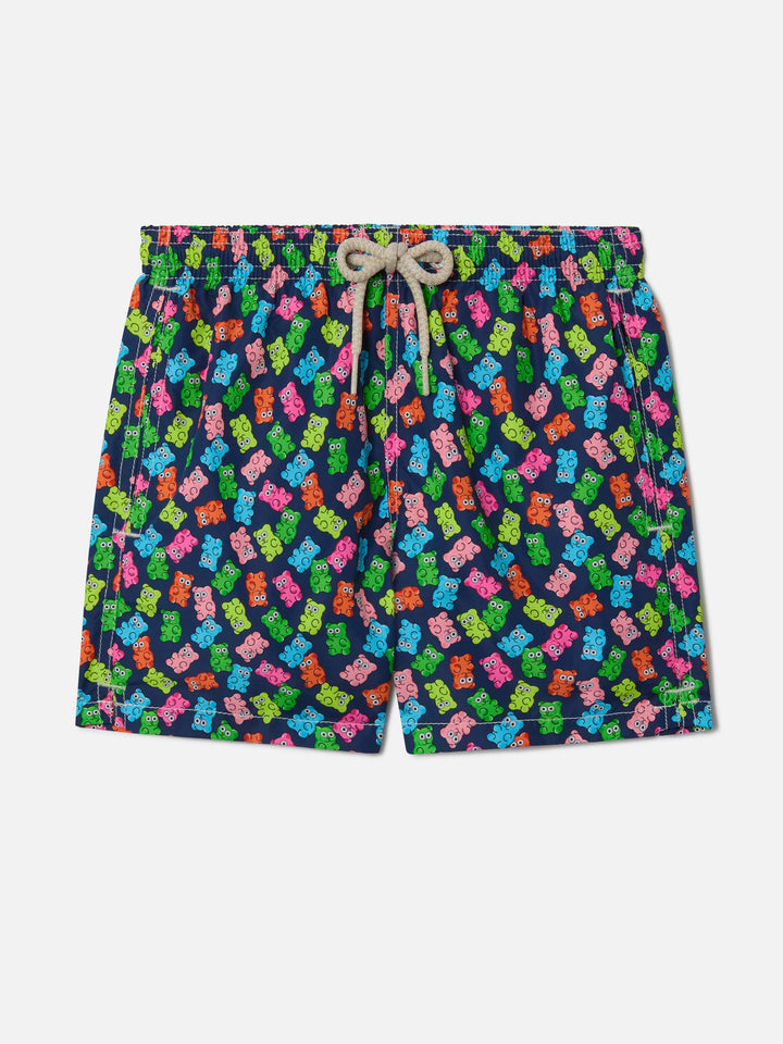 Boy lightweight fabric swim-shorts Jean Lighting with candy bears print