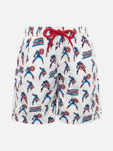 Boy lightweight fabric swim-shorts Jean Lighting with Captain America print | MARVEL SPECIAL EDITION