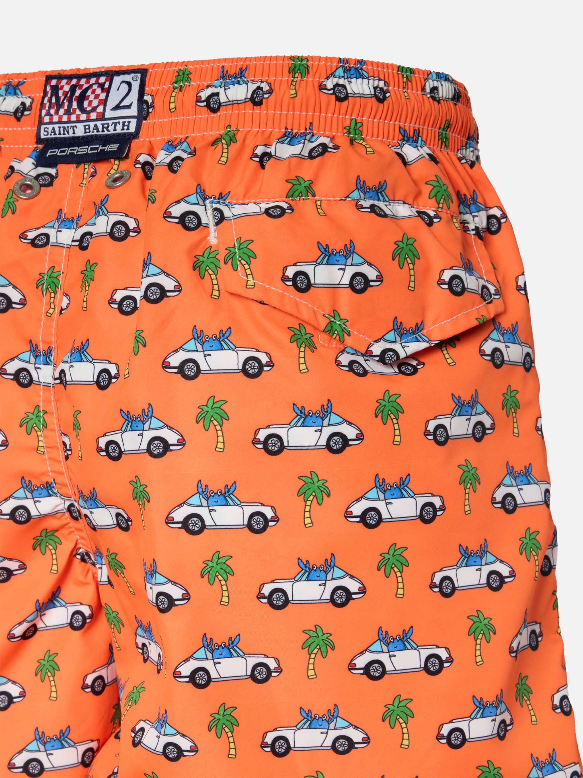 Jean Lighting lightweight fabric swim shorts with Porsche print