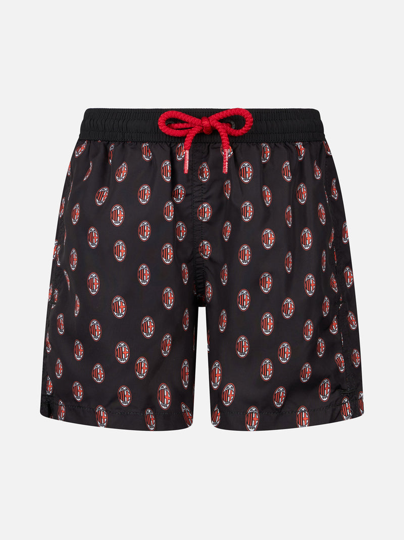 Boy lightweight fabric swimshorts with Milan print | AC MILAN SPECIAL EDITION