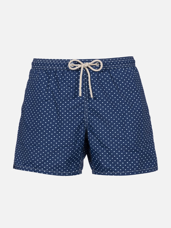 Boy lightweight fabric swim-shorts Jean Lighting with polka dots print