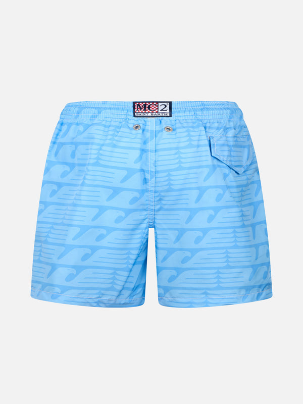 Jean Lighting lightweight fabric swim shorts with Lazio logo print and Di Padre in Figlio embroidery|SS LAZIO SPECIAL EDITION