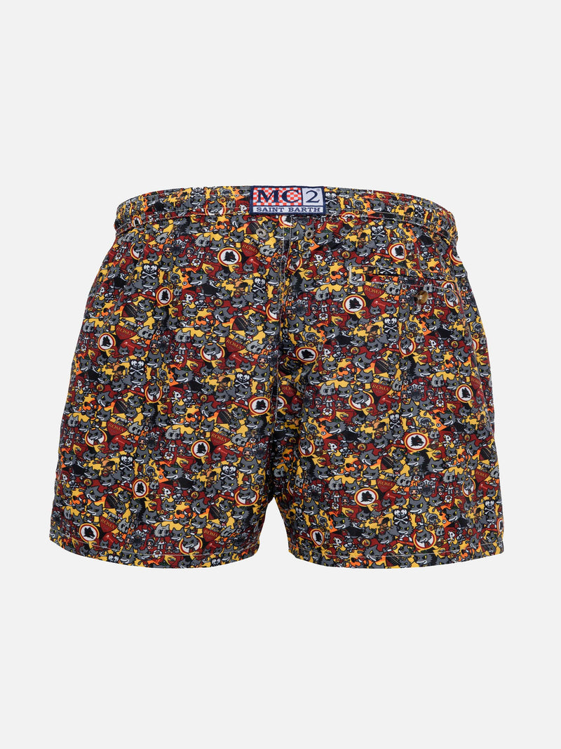 Boy lightweight fabric swimshorts with Roma print | AS ROMA SPECIAL EDITION