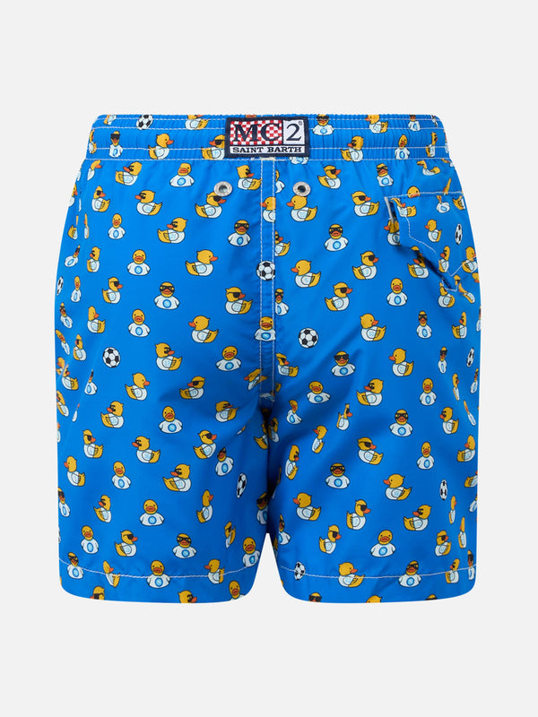 Boy lightweight fabric swim shorts with Ducky and Napoli logo print | SSC NAPOLI SPECIAL EDITION