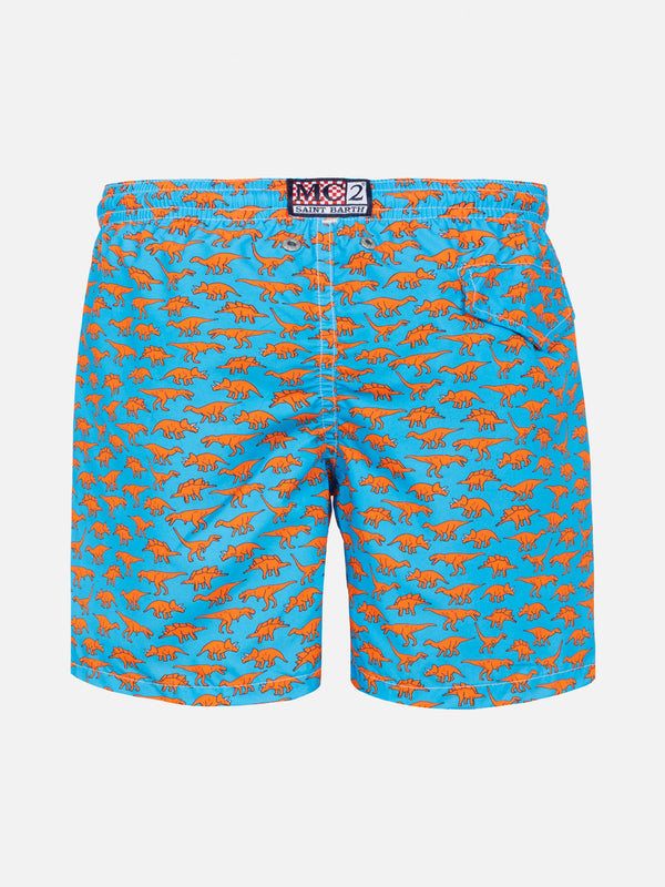 Boy light fabric swim shorts with dinosaurs print