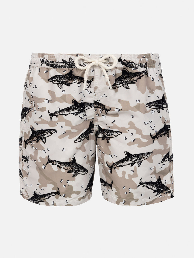 Boy flock fabric with shark print