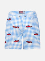 Boy seersucker swim-shorts Jean with cars embroidery