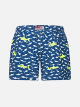 Boy lightweight fabric swim-shorts Jean Lighting with sharks embroidery