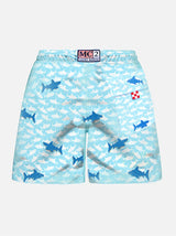 Boy swim shorts with embroidered sharks