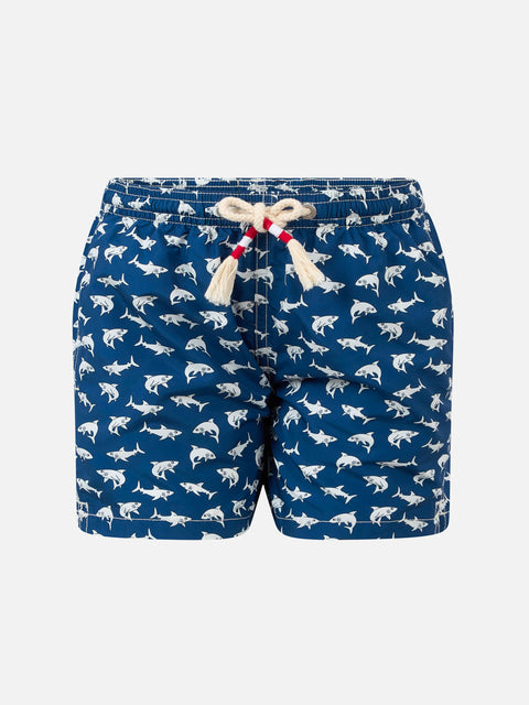 Boy lightweight fabric swim-shorts Jean Lighting 70 with sharks print - MC2 Saint Barth