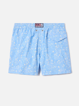 Jean Lighting Stretch swim shorts with all-over Wave Toile de jouy print