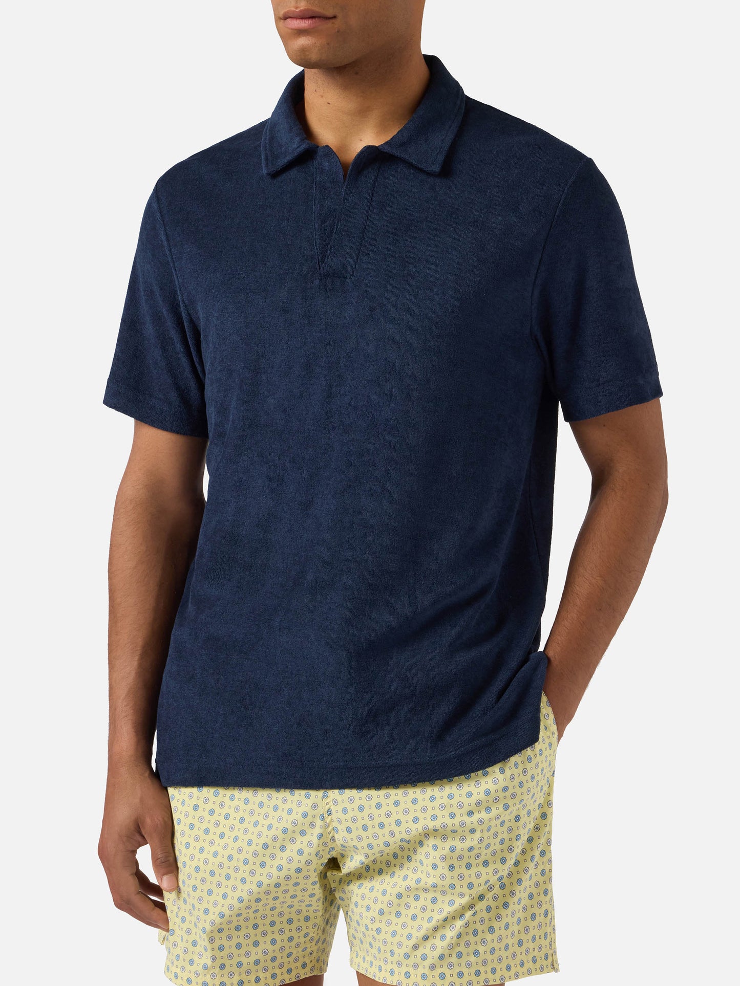Polo Jeremy bleu marine en coton effet éponge 