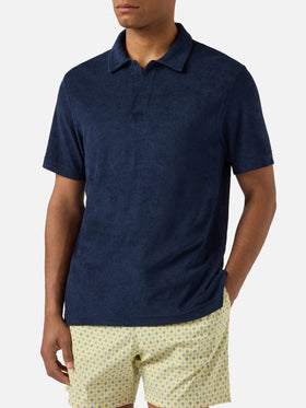 Polo Jeremy bleu marine en coton effet éponge 