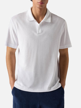 White Jeremy polo in terry-effect cotton
