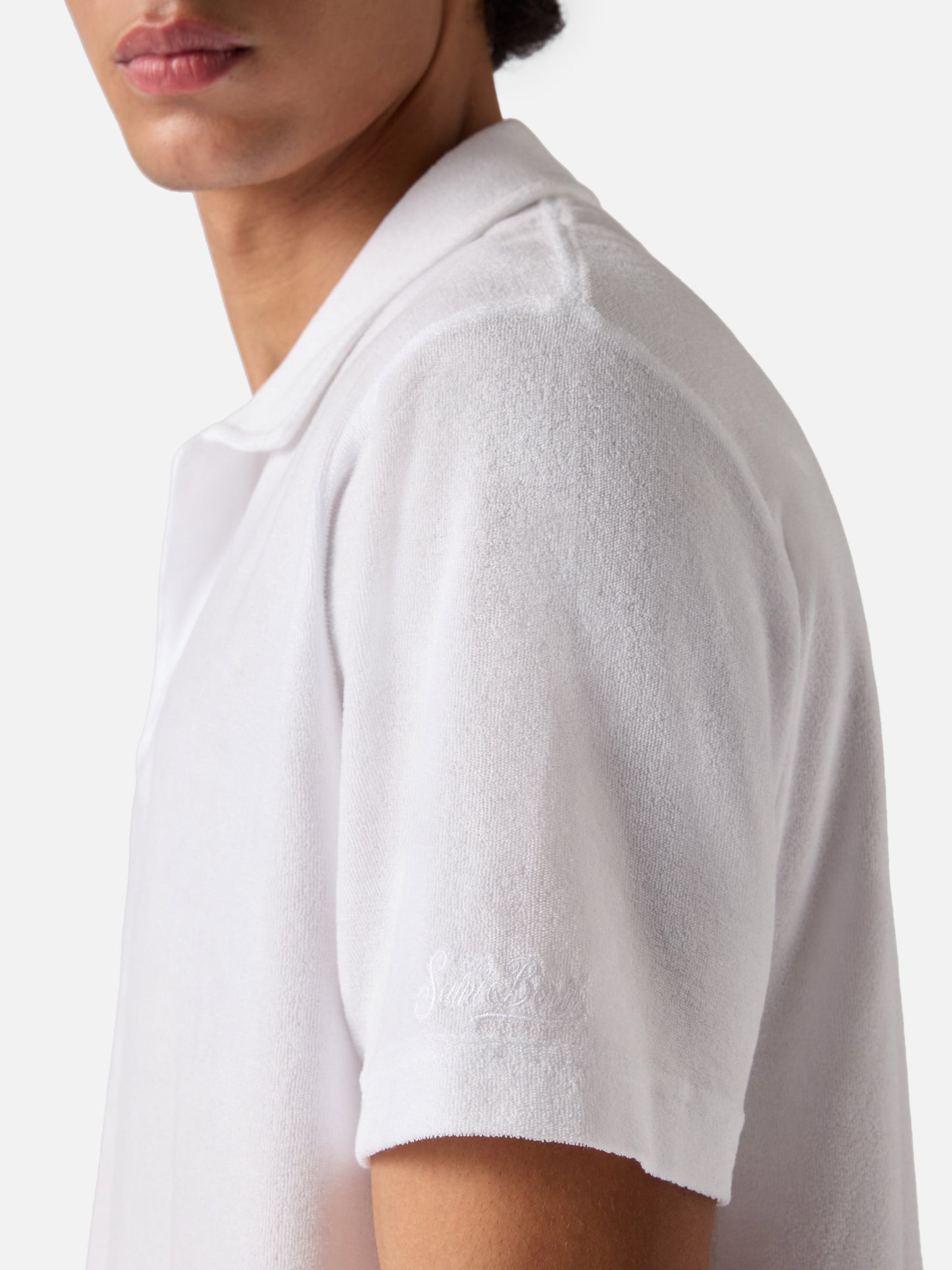 White Jeremy polo in terry-effect cotton