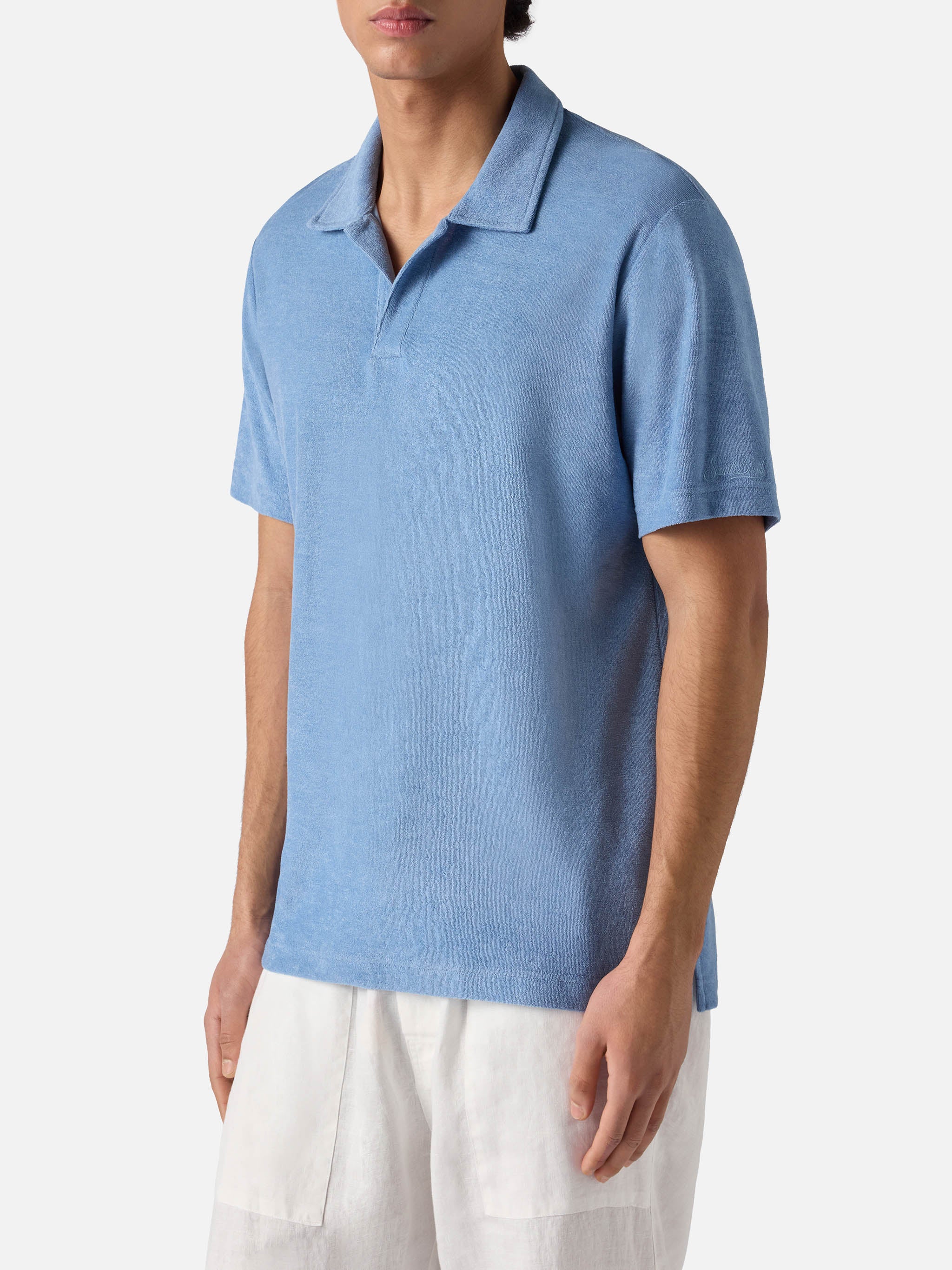 Powder blue Jeremy polo in terry-effect cotton – MC2 Saint Barth