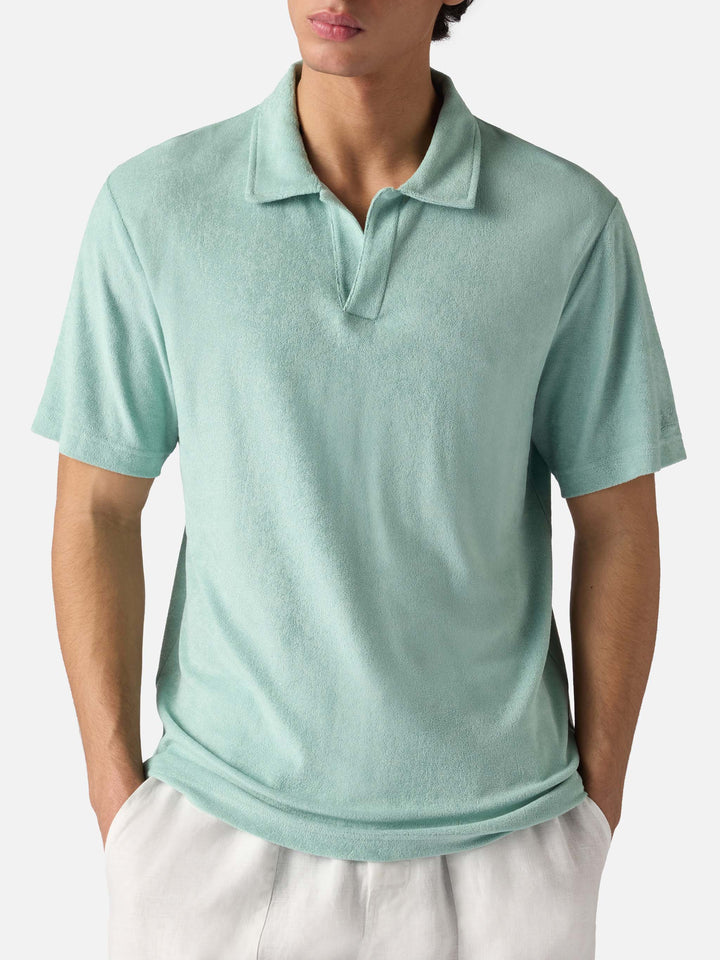 Polo Jeremy in cotone effetto spugna verde salvia