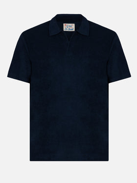 Jeremy navy blue terry buttonless polo shirt