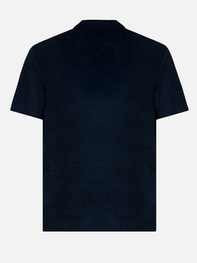 Jeremy navy blue terry buttonless polo shirt