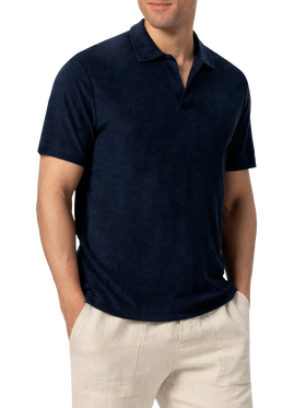 Jeremy navy blue terry buttonless polo shirt