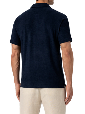 Jeremy navy blue terry buttonless polo shirt