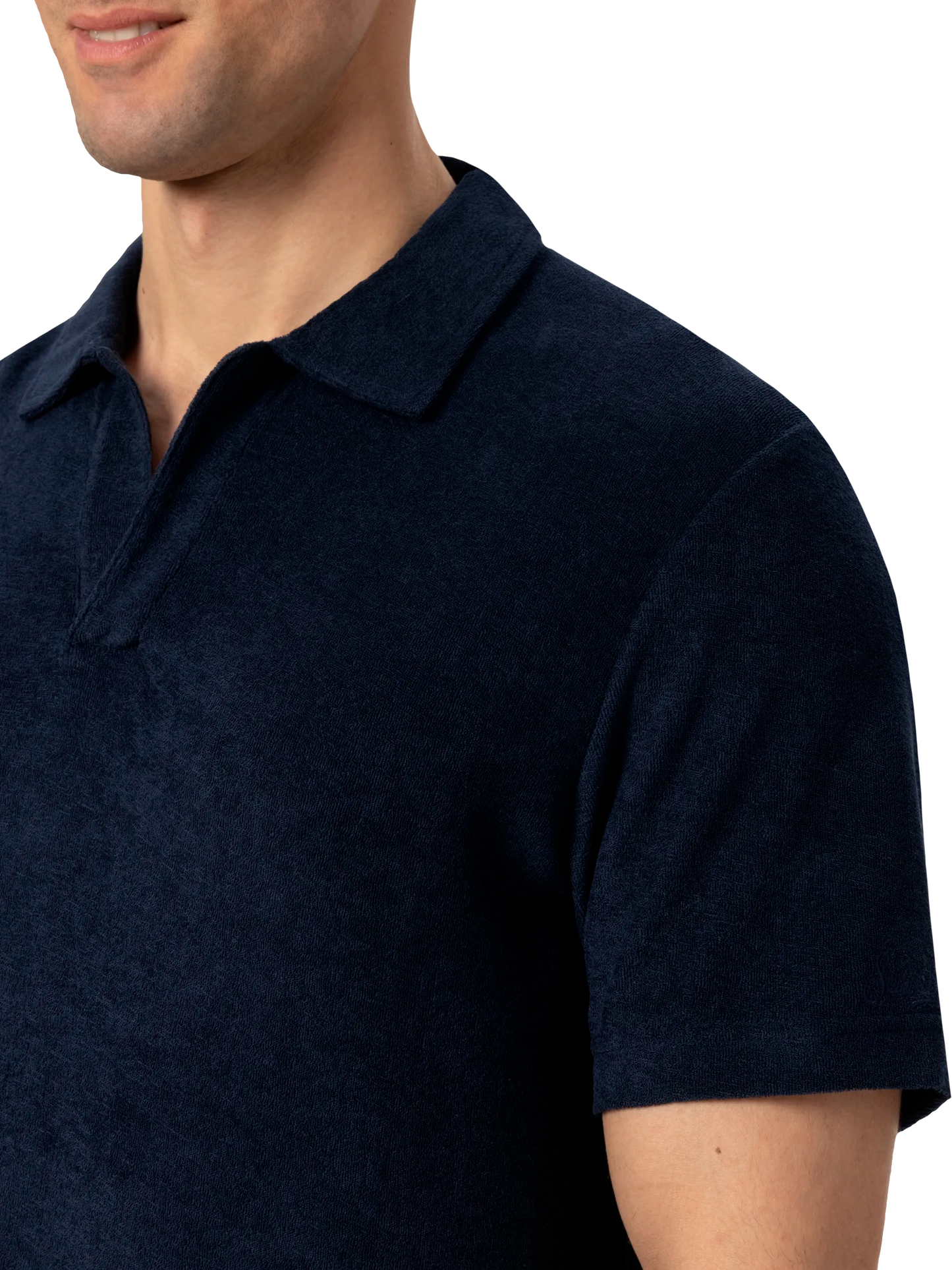 Jeremy navy blue terry buttonless polo shirt