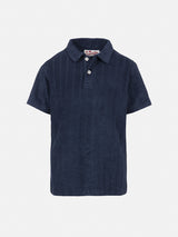 Boy navy blue terry polo shirt Jeremy Jr with striped embossed pattern