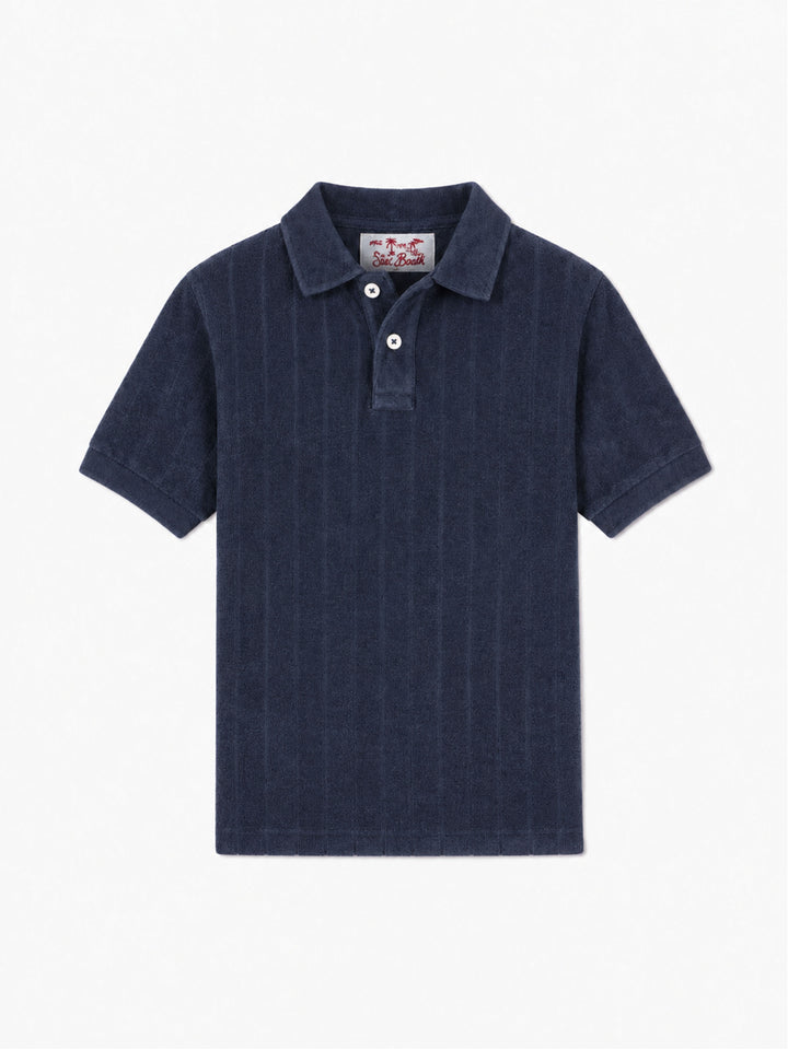 Polo de rizo azul marino para niño Jeremy Jr con motivo gofrado a rayas 