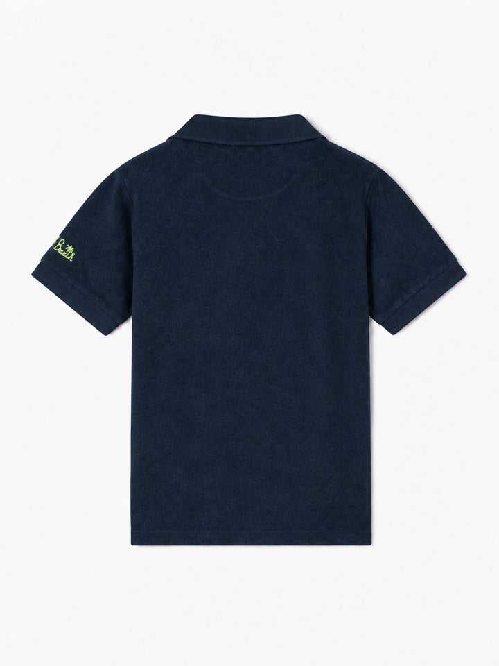 Polo infantil azul de rizo con bordado de palmera 