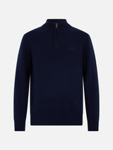 Maglione blu in Lambswool con cerniera a un quarto da uomo Jermyn