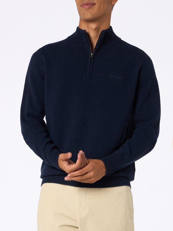 Man quarter-zip lambswool blue sweater Jermyn