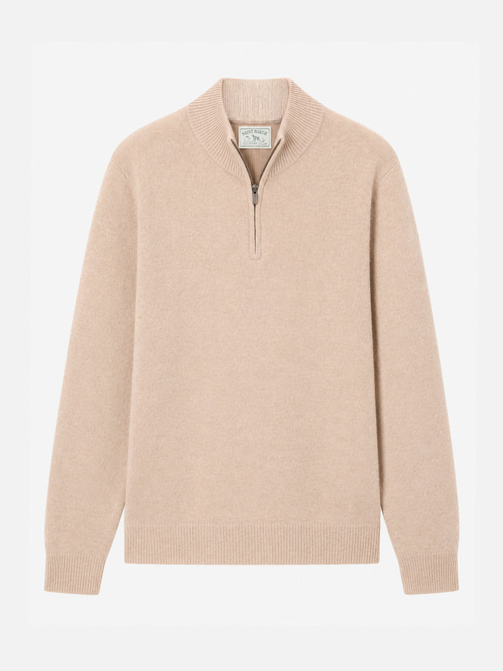 Maglione con mezza zip Jermyn Lambswool beige