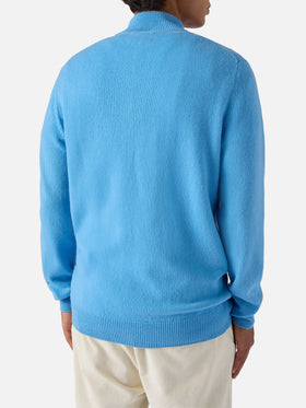 Pullover a mezza zip Jermyn in lambswool azzurro polvere