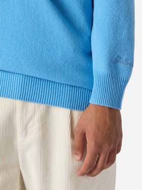 Pullover a mezza zip Jermyn in lambswool azzurro polvere